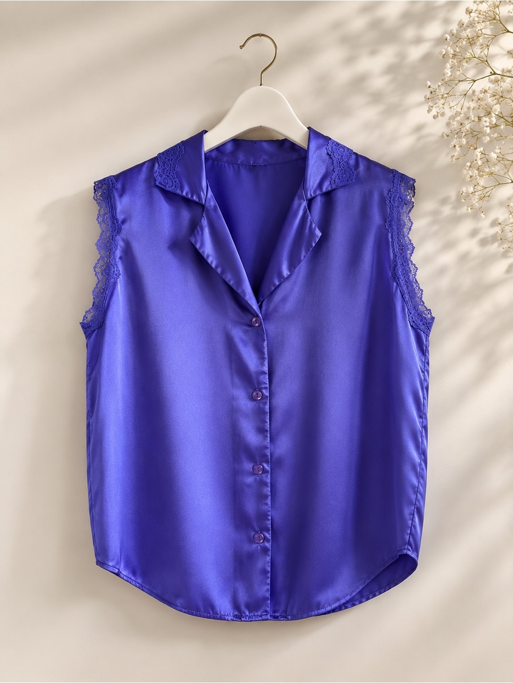Vintage Intimate Moods Satin Lace Blouse Top – Purple Sleeveless | Size Medium 💜